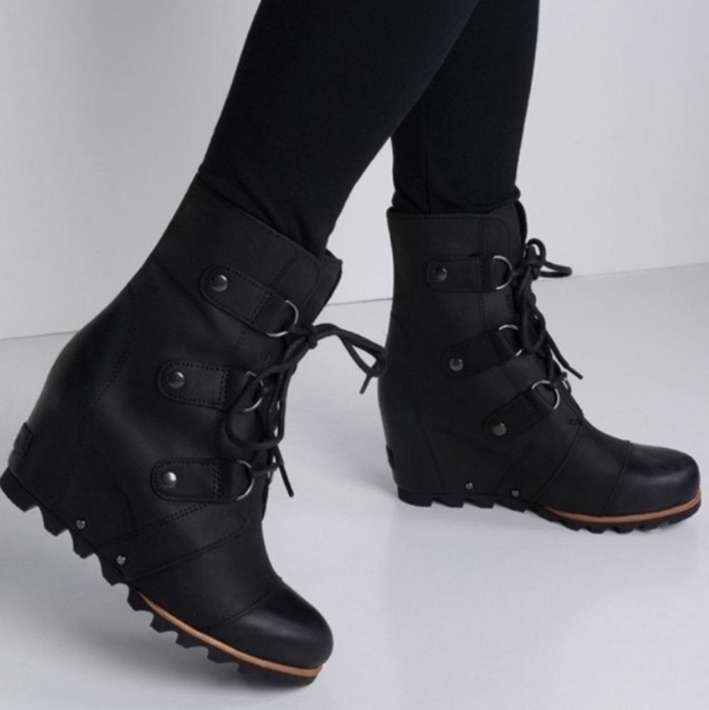 Sorel Black Ankle Boots with Wedge Heel
